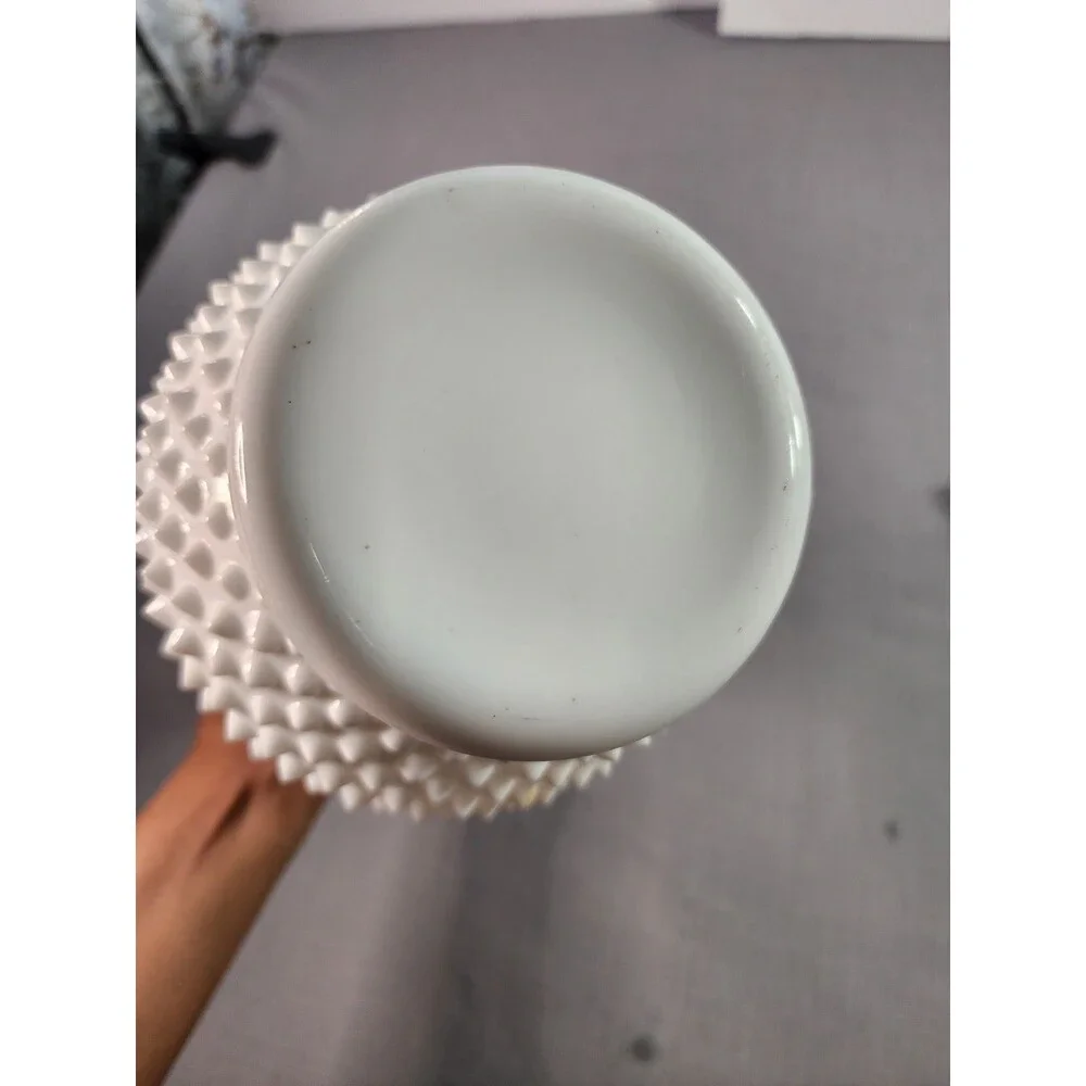 Vintage White Milk Glass Hobnail Vase with Ruffled Rim 10